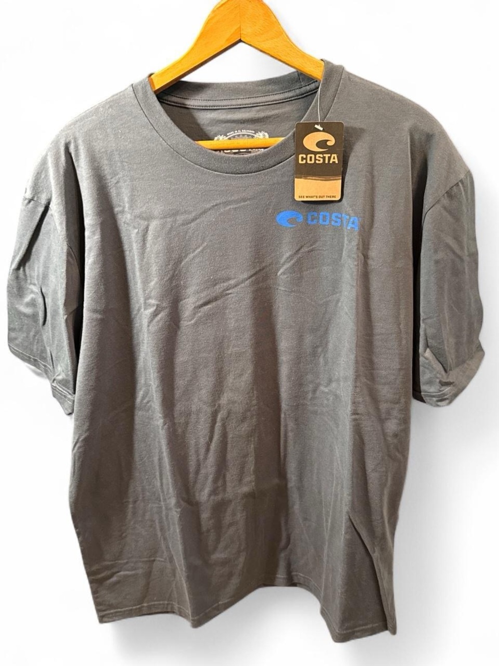 Costa Short Sleeve Logo Tee in Charcoal with Blue Accent